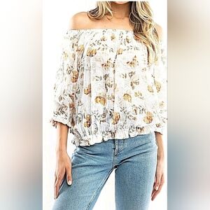 Solitaire Floral Embroidered Boho Peasant Blouse With Balloon Sleeves Medium